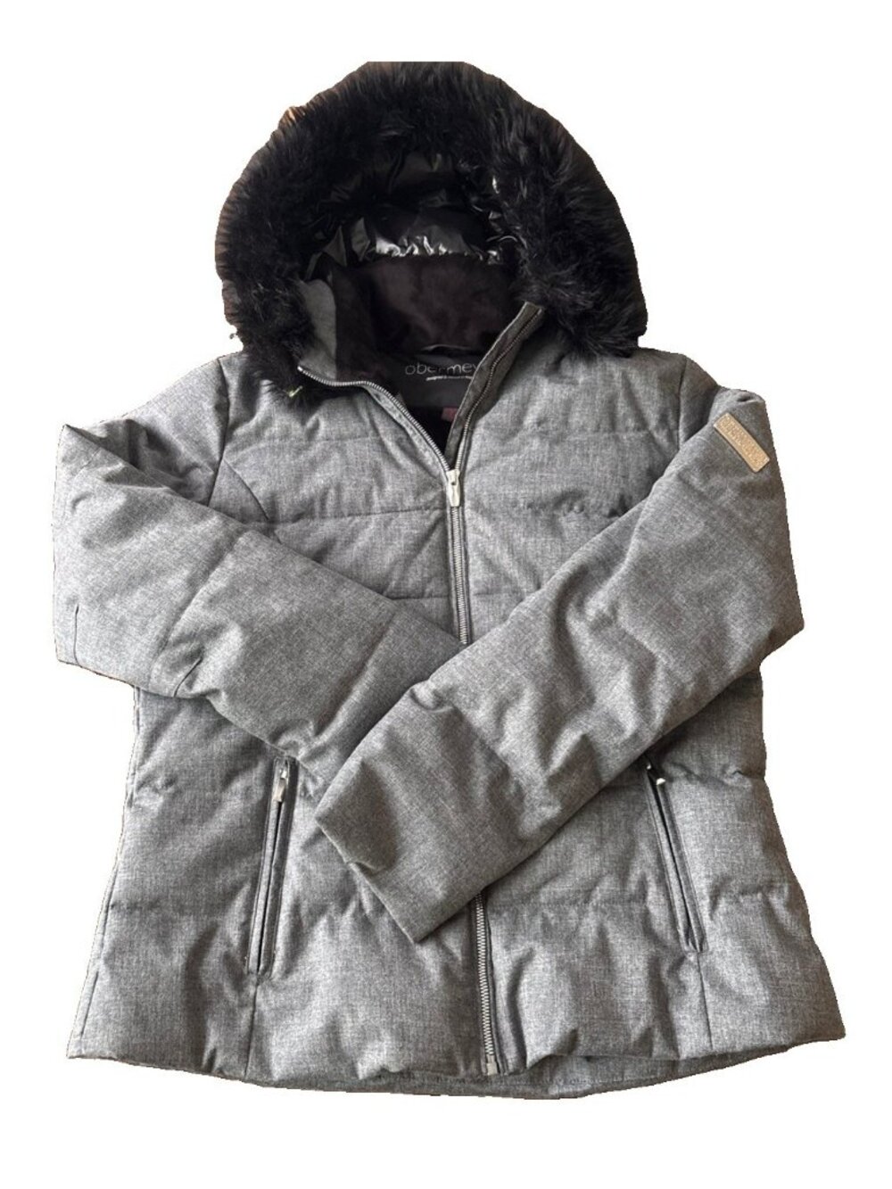 Obermeyer Women's Ski Jacket Gray w/attached black Faux Fur Hood Insulated Sz 12